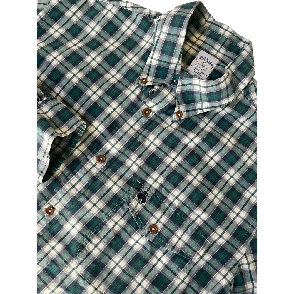 Brooks‎ Brothers Regent Fit Plaid Button Down Shirt Men's XL Green White Classic
